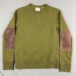 Billy Reid Dover Sweatshirt Crewneck Leather Elbow Patch Mens XS green